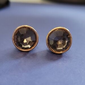 Kate Spade Large Smokey Gray Stone Stud Earrings with Gold Tone Metal